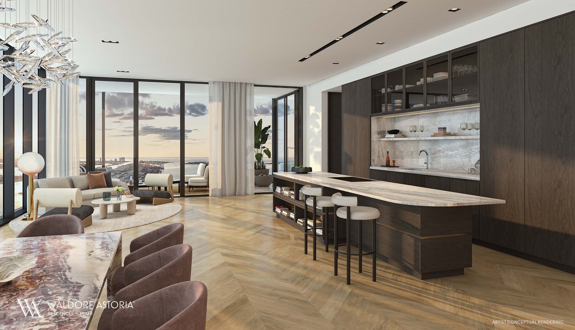 Waldorf Astoria Residences Miami - SkyResidences_Living_Kitchen