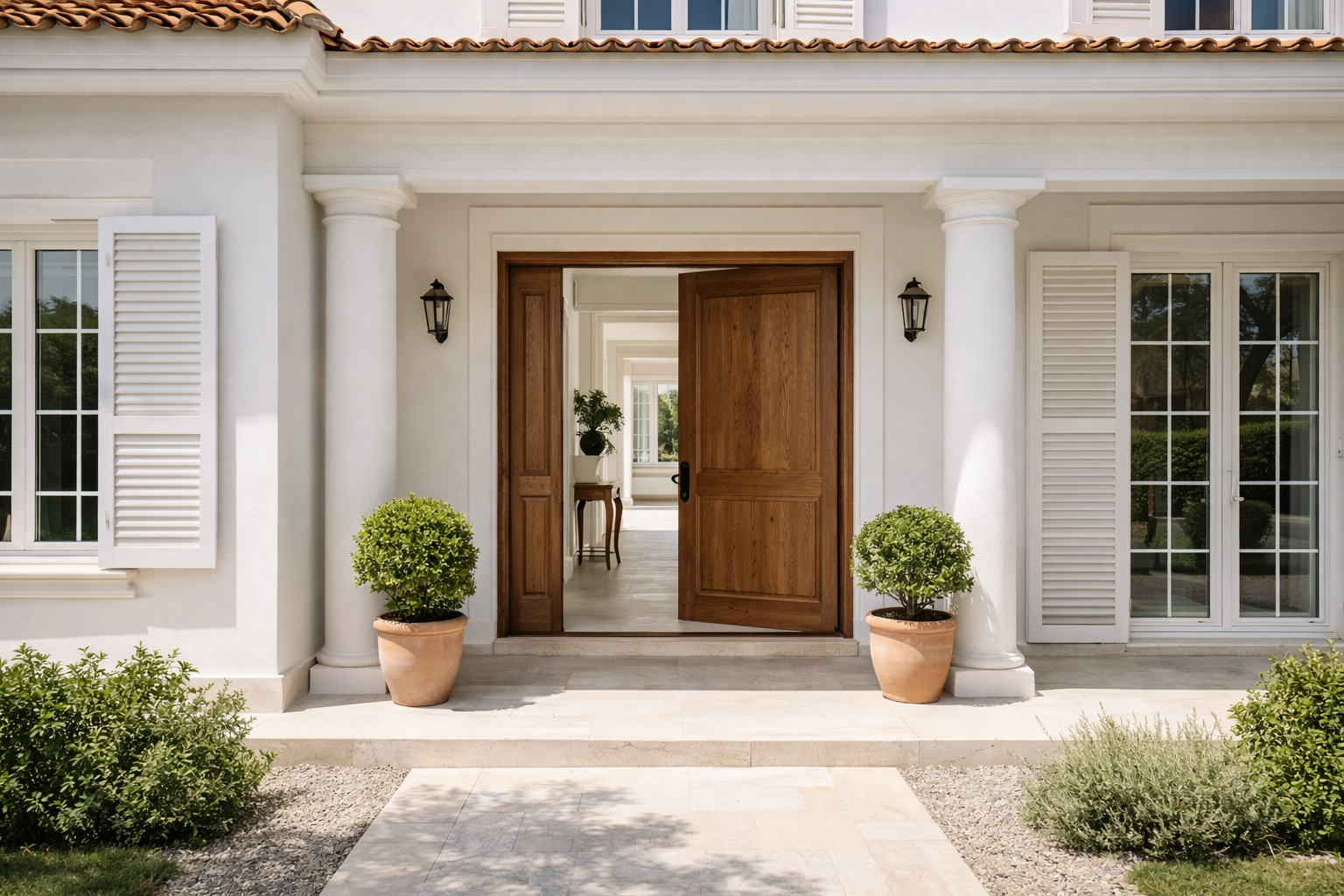 Entrada elegante de villa mediterránea